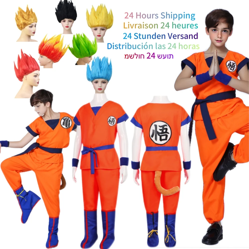 Costume de Cosplay Anime Ballz Son Goku Krillin, Costume de fête de carnaval Dragon pour enfants et adultes, tenue d'halloween, perruque Saiyan