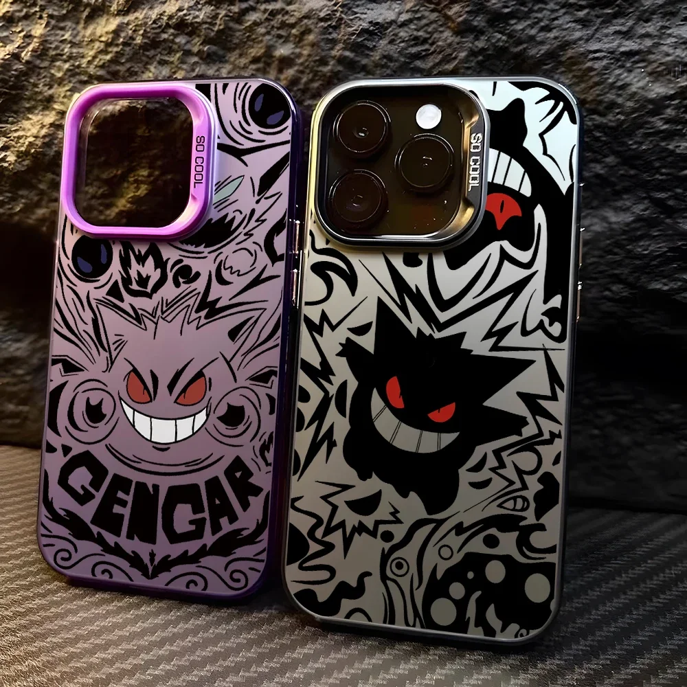 Coque de téléphone Anime Gengar, étui rigide argenté coloré mat pour iPhone 16 15 14 Plus 13 12 11 Pro Max X Xs XR 8 7