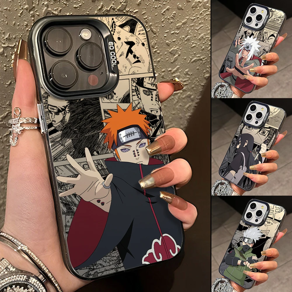 N-NARUTOs k-akashies coque de téléphone pour Apple iPhone 16 15 14 Plus 13 12 11 iPhone16 Pro Max X Xs XR 8 7 argent mat couverture rigide