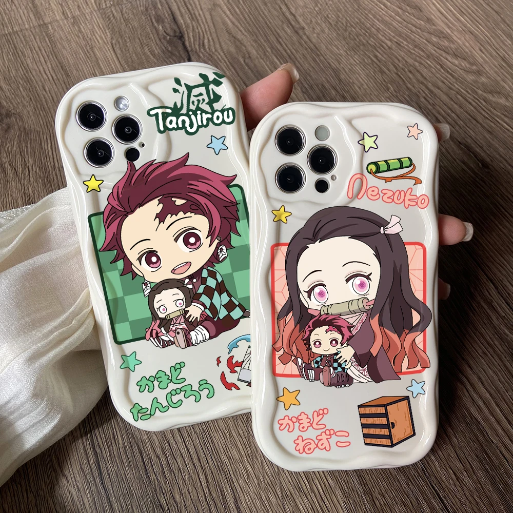Coque de téléphone Demon Slayer Nezuko, pour Xiaomi Redmi Note 13 12 12S 11 11S 10 9 8 Pro Plus A3 13C 12C 10C 9C 4G 5G, couverture ondulée crémeuse