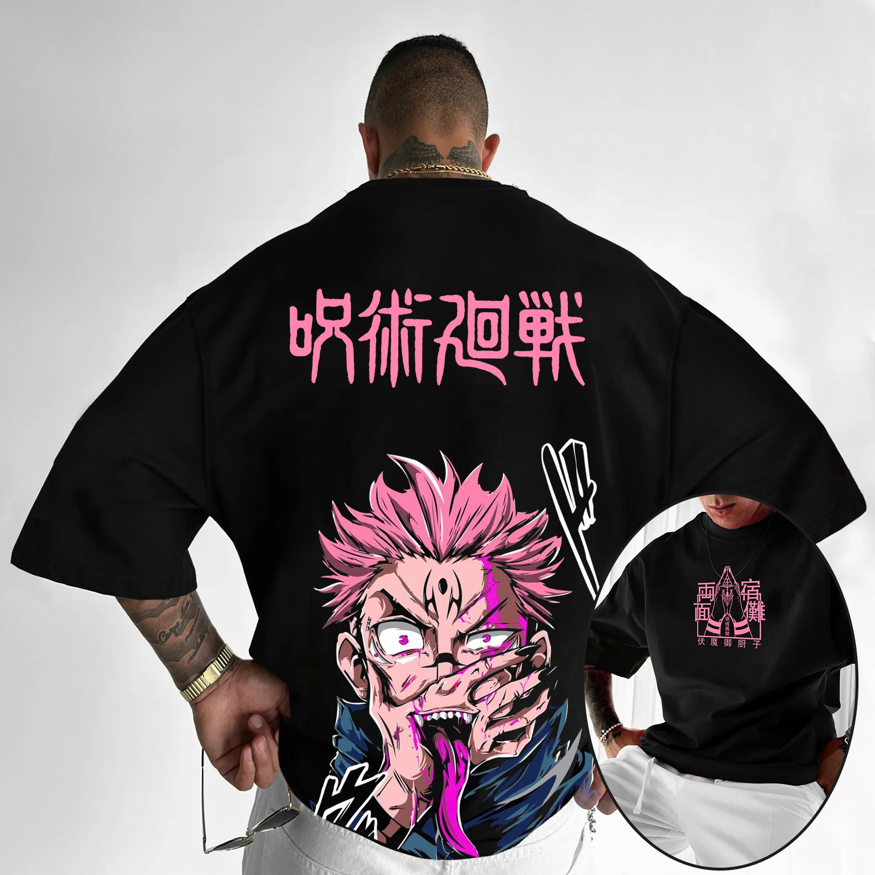 Jujutsu Kaisen-camisetas con estpado de Anime para hombre,Camiseta de algodón de calle HIP HOP de villano Ryomen