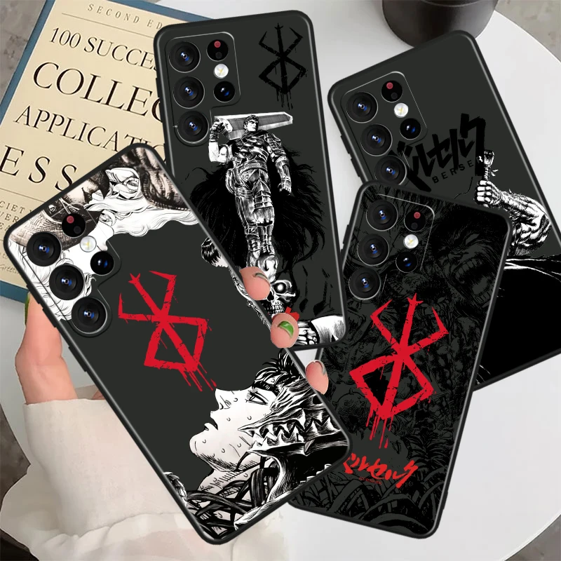 Berserk Comics Anime pour Samsung S24 S23 S22 S21 S20 FE S10e S10 S9 Ultra Plus Plus coque de téléphone noire en Silicone souple