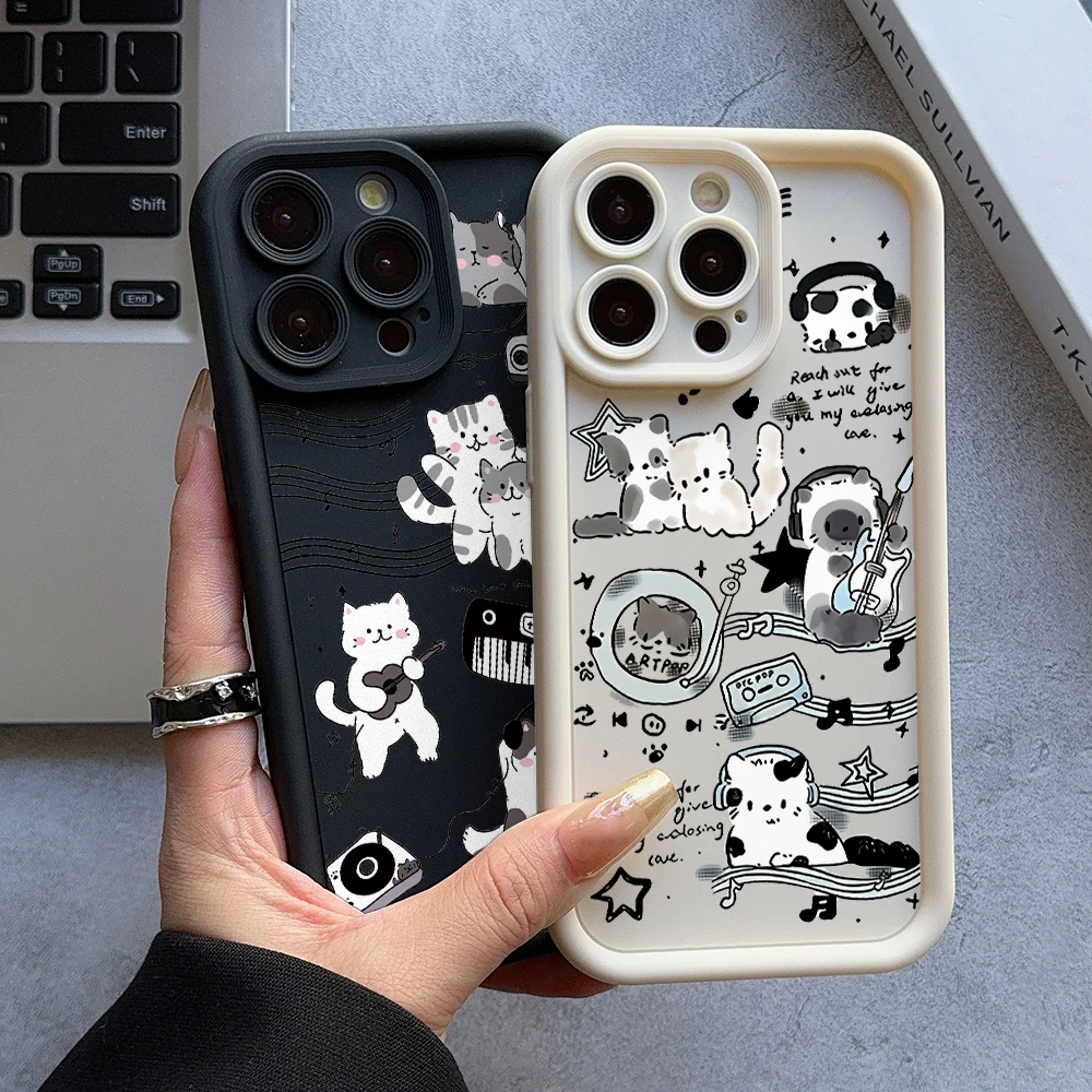 Jolie coque de téléphone chaton Musical pour iPhone 16 15 14 Plus 13 12 Mini 11 Pro Max X Xs XR 8 7, housse de Protection d'échelle en TPU souple