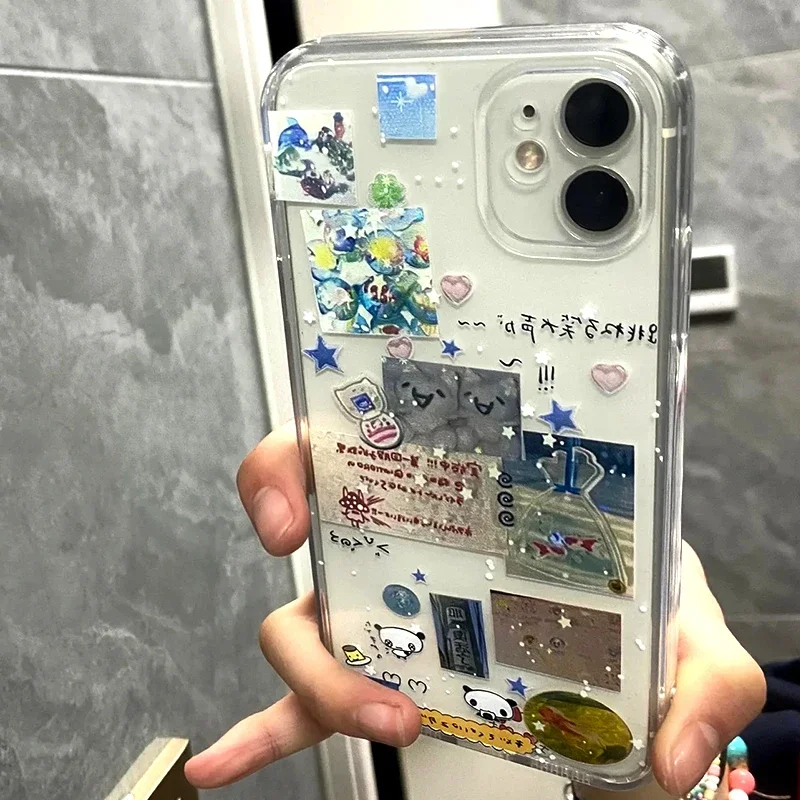 Coque de téléphone avec dessin animé Graffiti Star, épissure créative coréenne, pour iPhone 16 15 14 11 12 13 Pro Max XR XS MAX Kawaii Y2K Girl