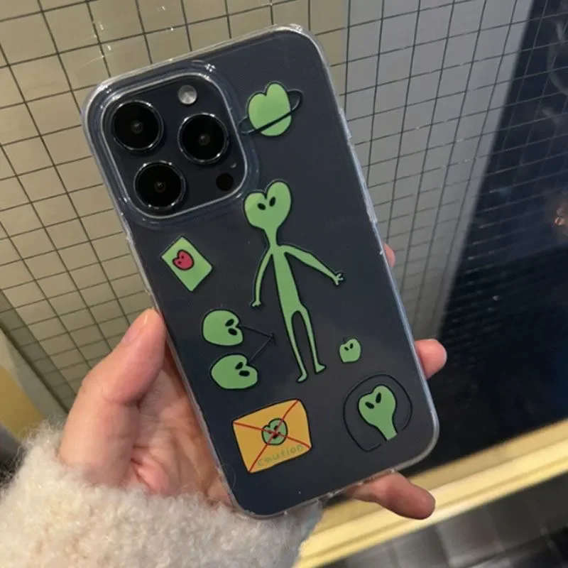 Ins – coque de téléphone Alien drôle et mignonne, étui pour iPhone 16 Pro Max 15 Pro 14 13 12 11 Xr Xs Max Mini 7 8 Plus, Niche abstraite Y2K