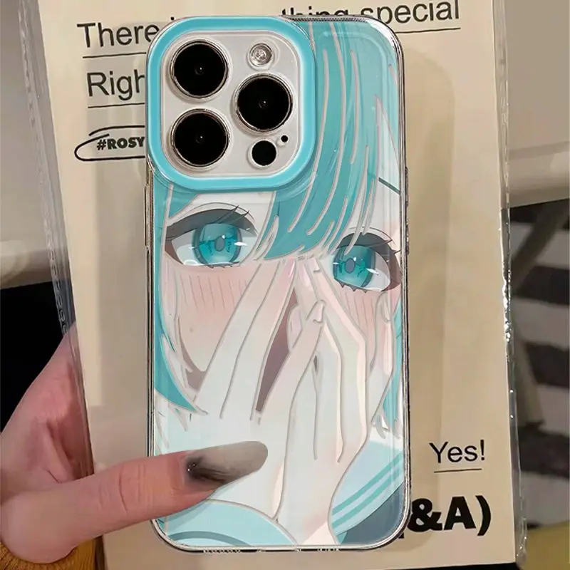 Coque de téléphone bleue japonaise Anime Girl, étui souple pour iPhone 16 15 14 13 12 11 Pro Max X XR XS MAX 7 8 Plus Mini Y2k
