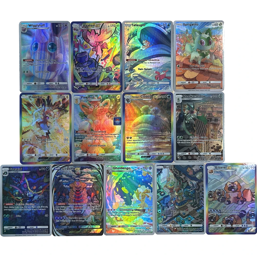 13 pièces/ensemble nouveau bricolage Anime PTCG carte de COLLECTION de poche WIGGLYTUFF TATSUGIRI VERSION anglaise Texture en relief carte Flash cadeau pour enfant