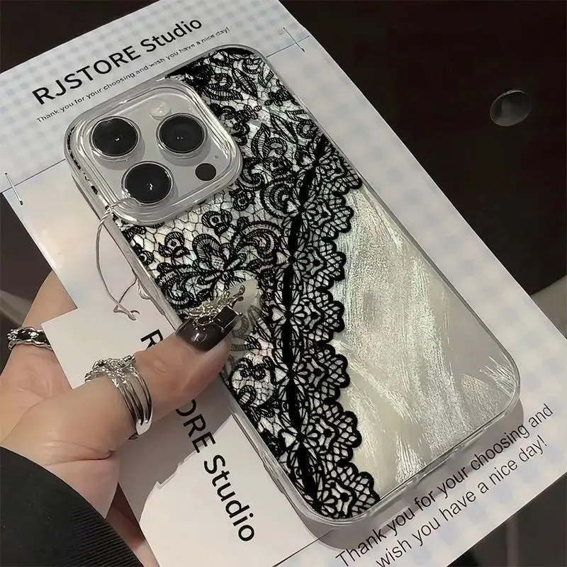 Coque de téléphone fille Sexy à bords en dentelle, étui de téléphone pour iPhone 16 15 14 13 12 11 PRO MAX X XS XR 7 8 Plus, cadeau de dessin animé Y2k