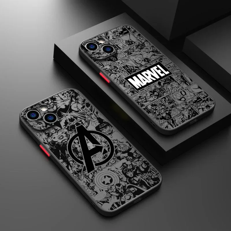 Coque de téléphone Marvel Spiderman Avengers, étui translucide givré pour iPhone 16 15 14 13 12 11 Pro Max XR XS Max 7 8 Plus MINI Y2K