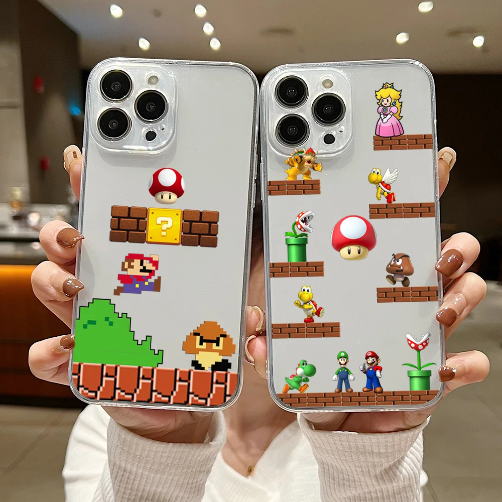 Coque de téléphone dessin animé mignon M-Mario, coque en TPU souple transparente, Samsung S25 S24 S23 S22 S21 S20 FE Note20 Note10 Plus Ultra Lite 5G