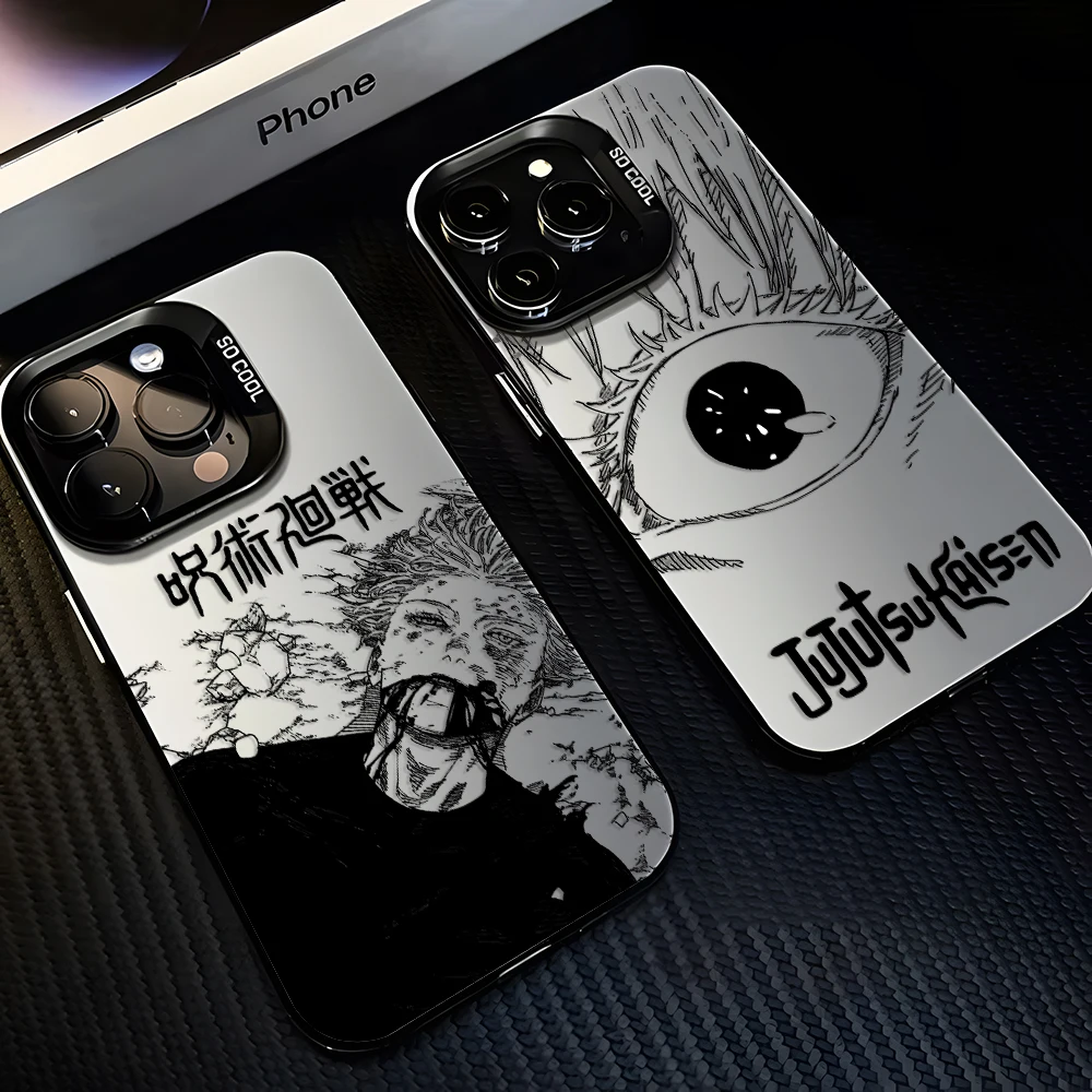 Coque de téléphone noire Anime Jujutsu Kaisen, étui arrière antichoc mat pour iPhone 16 15 14 13 12 11 Pro Max X XR XSMAX 8 7 Plus