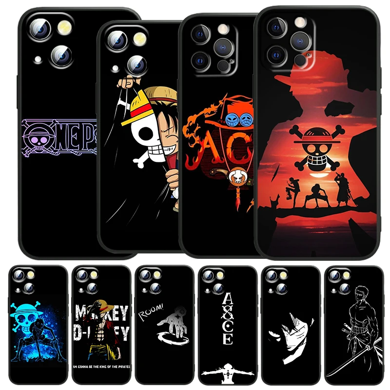 Coque de téléphone souple noire, dessin animé One Piece, pour Apple iPhone 15 14 13 12 Pro Max Mini 11 Pro XS Max X XR 6 7 8 Plus SE 2020
