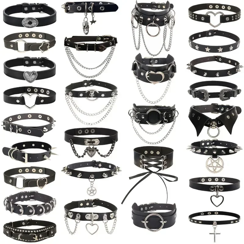 Collier ras du cou en cuir PU pour femme, hip hop, rock, joheart, pentagramme, rivet, punk, fête créative, accessoires de bijoux
