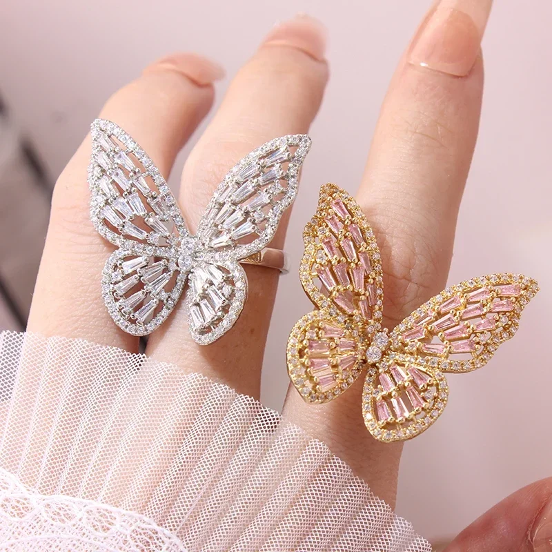 Bagues de fiançailles papillon pour femmes, matiques de mariage ouvertes réglables, bijoux de marque de mode, cadeau contre-indiqué, nouvelle vue