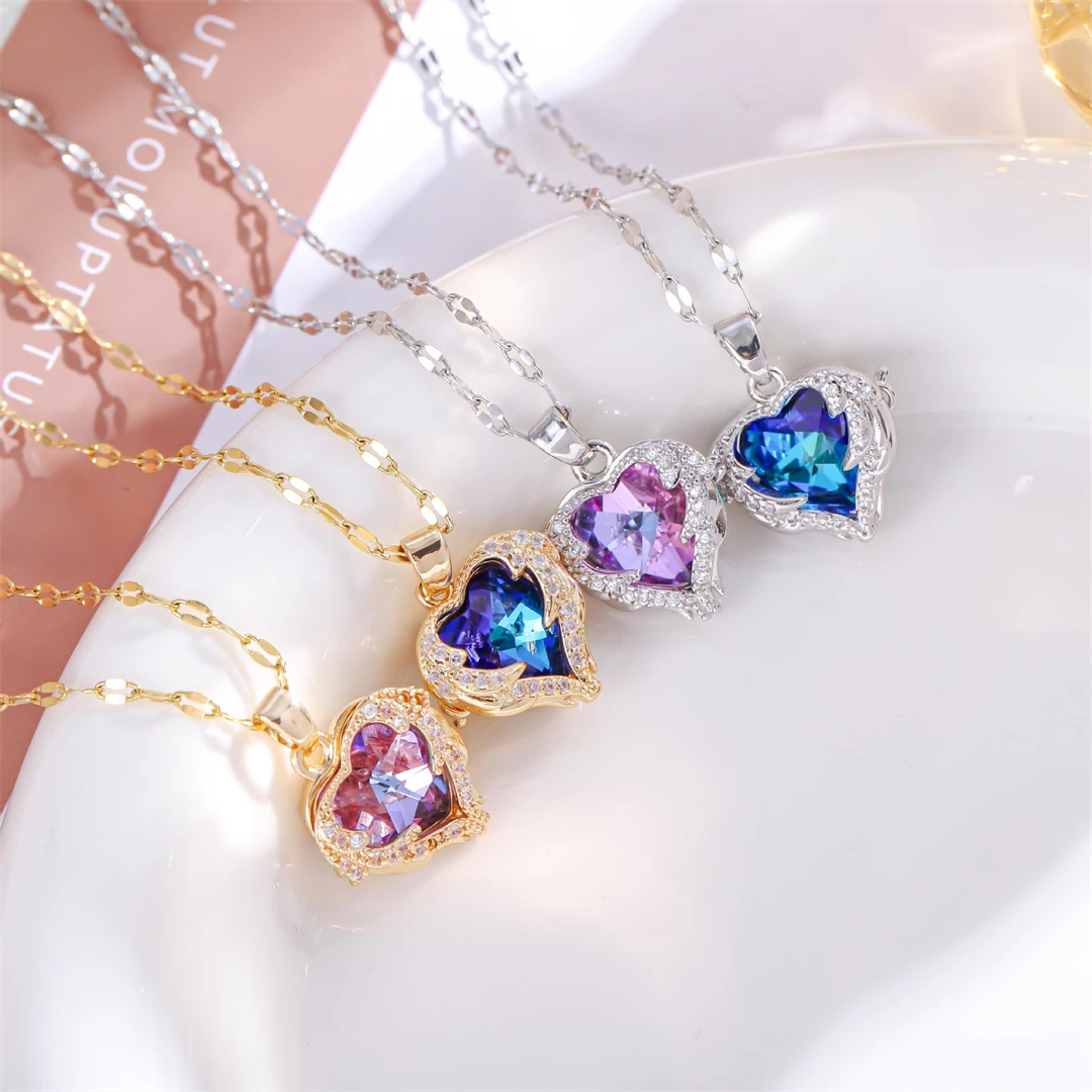 Collier de luxe avec pendentif en forme de cœur d'océan pour femmes, chaîne de cou en acier inoxydable, mode coréenne, bijoux de mariage