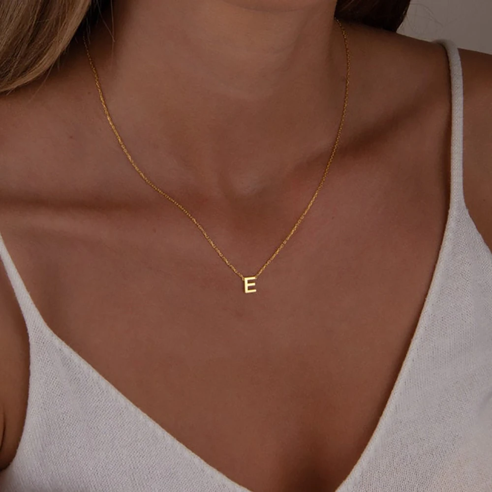 Skyrim Acier Inoxydable A-Z Initiale Lettre Collier pour Femmes Tendance Minimaliste Alphabet Ras Du Cou JOJewelry Cadeau D'anniversaire