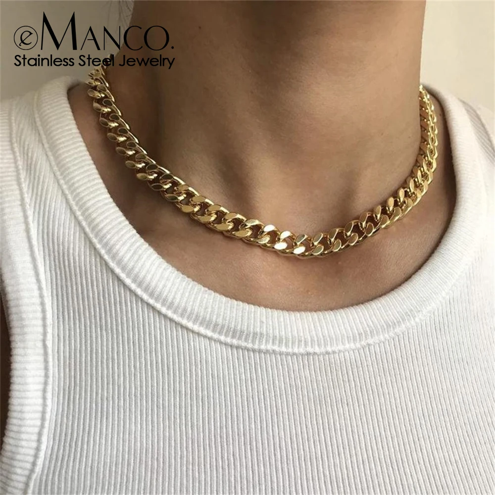 EManco – bague chaîne cubaine minimaliste en acier inoxydable pour hommes, collier plaqué or 2/3/4/6/8MM, ras du cou pour femmes, bijoux Punk