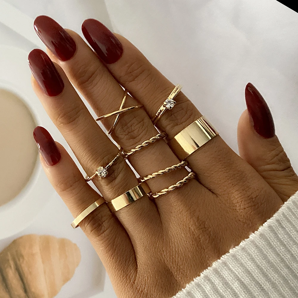 IPARAM – ensemble de bagues Vintage en métal pour femmes, Punk, croix tordue, cristal, bague de doigt, bohème, mode, bijoux, cadeau