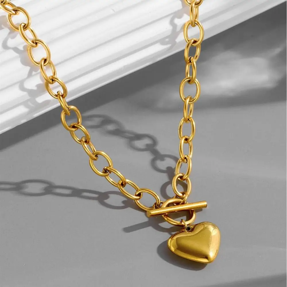 Collier à boucle OT en forme de cœur d'amour en acier inoxydable pour femmes, chaîne de clavicule épaisse, bijoux uniques pour fête d'anniversaire et de mariage, cadeaux, nouveau