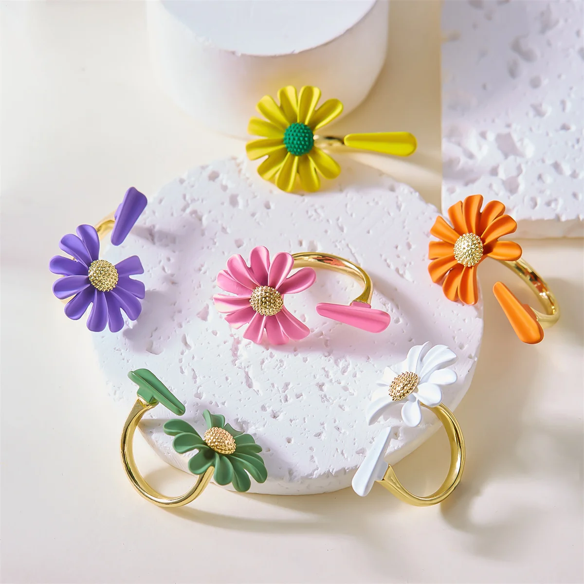 Bagues Vintage en forme de marguerite pour femmes, anneau de doigt coréen avec ouverture florale de tournesol doux, bijoux de déclaration de fiançailles et de mariage, cadeau