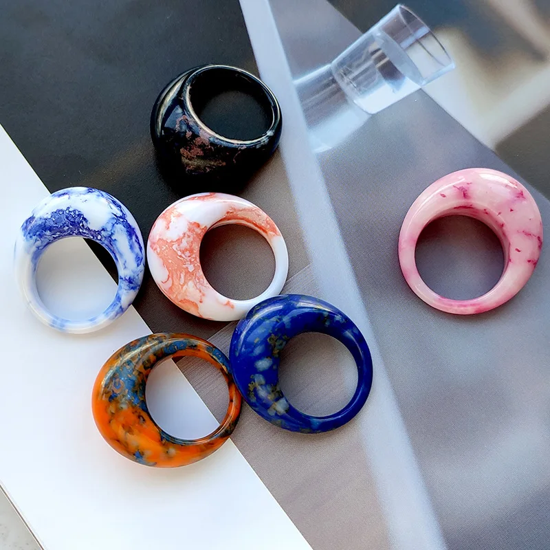 Bagues ovales géométriques multicolores en résine acrylique pour femmes et filles, mode vintage, motif irrégulier, bijoux à la main, cadeaux Bergame
