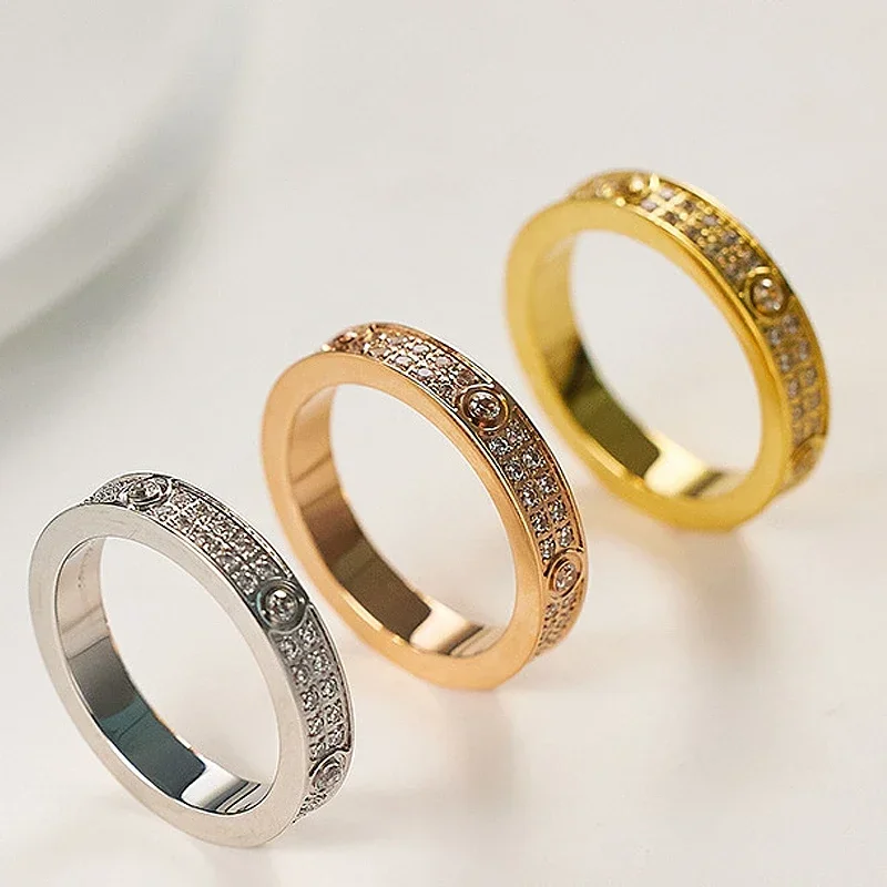 Bague en acier inoxydable de 4MM pour femmes et filles, bague en Zircon brillant, bijoux de mariée, cadeaux de mariage