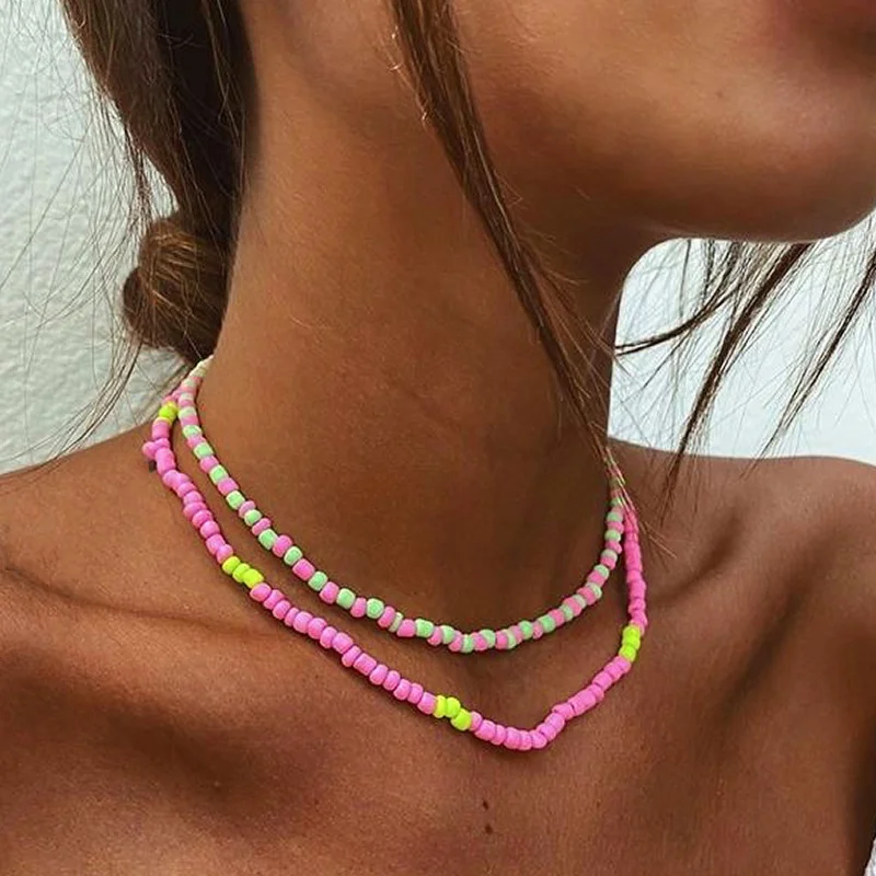 Collier de perles de rocaille Double couche pour femmes, breloque de collier, perle esthétique faite à la main, style Boho, bijoux de cou, nouvelle collection 2025