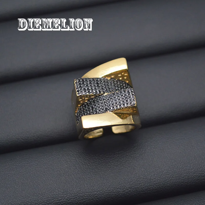 Bague ouverte à gros doigts pour femme, design double croix, luxe, pavé brillant, noir, cubique, bijoux de mariage modernes, nouvelle mode
