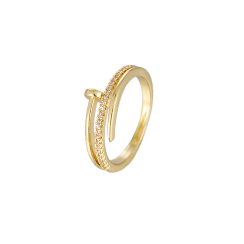 Bague en Zircon 3A brillant en forme de Rivet pour femmes, incrustation à Double rangée, personnalité tendance, cadeaux indispensables au choix, jewe réglable