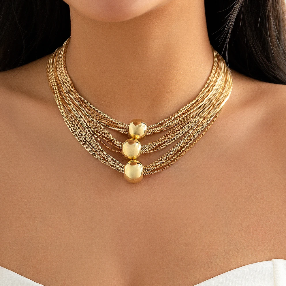 Ingemark gothique couches grande boule pendentif collier ras du cou femmes Punk gros boîte épaisse clavicule chaîne Grunge bijoux Steampunk hommes