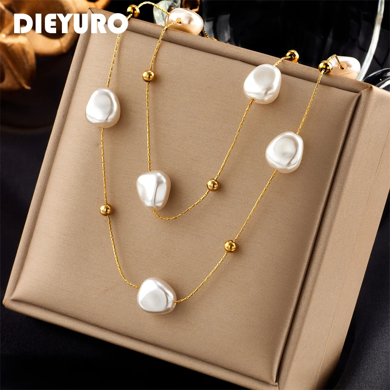 DIEYURO 316L acier inoxydable 2in1 grande perle pendentif collier pour femmes nouvelle tendance filles cou bijoux chaîne fête cadeau de mariage