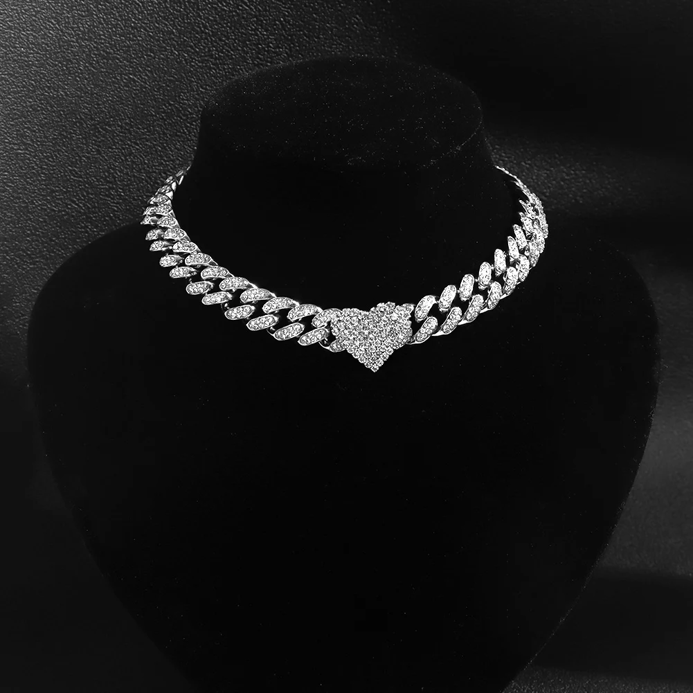 Iced Out Miami Curb chaîne cubaine collier Fom femmes couleur or Bling pavé strass lien cubain collier ras du cou Punk bijoux
