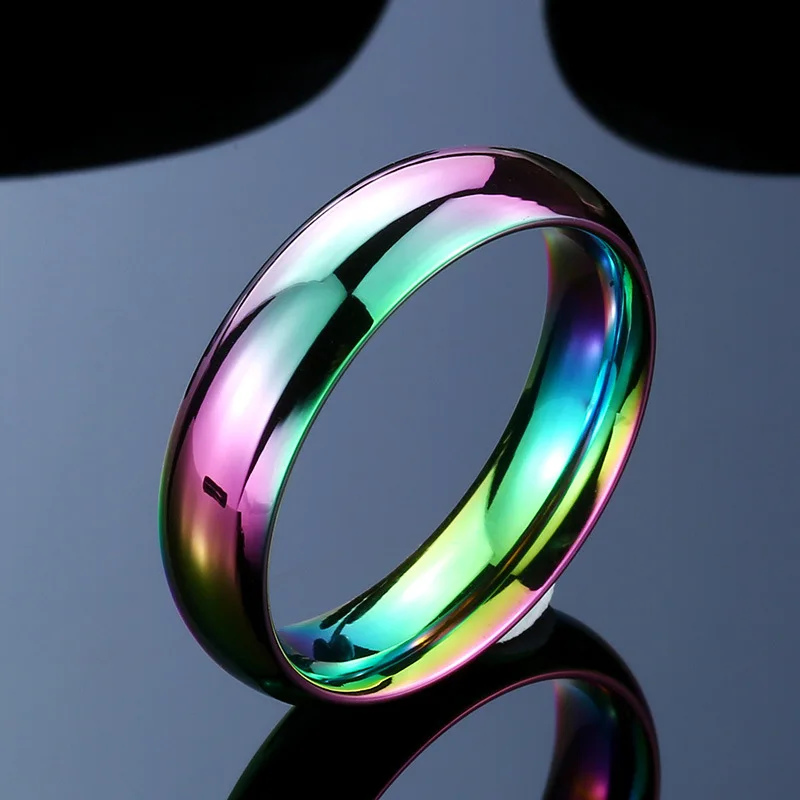 Bagues colorées arc-en-ciel pour femmes, bandes de mariage en acier inoxydable, bijoux à surface lisse, 6mm