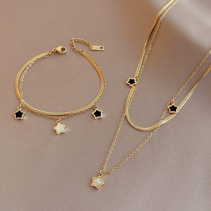 Chaîne multicouche en acier inoxydable 316L, collier à breloques étoile, Bracelet pour femmes, nouvelle tendance, ensemble de bijoux, cadeaux de fête pour filles