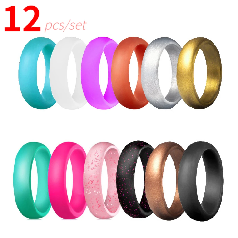 Bagues de sport en silicone pour femmes, 12 pièces/ensemble, bandes de caoutchouc de mariage, hypoallergéniques, flexibles, yoga
