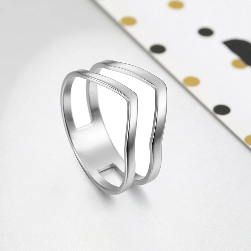 COOLSmen-Bague vague en acier inoxydable pour femme, matiques géométriques, bijoux de fête, cadeau d'anniversaire pour filles, mode simple