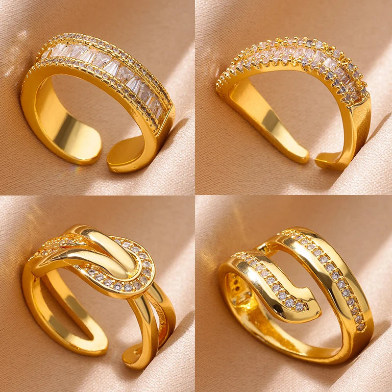 Bagues en acier inoxydable pour femmes, couleur or, nœud torsadé géométrique, bague de mariage réglable, bijoux esthétiques, cadeau anillos mujer