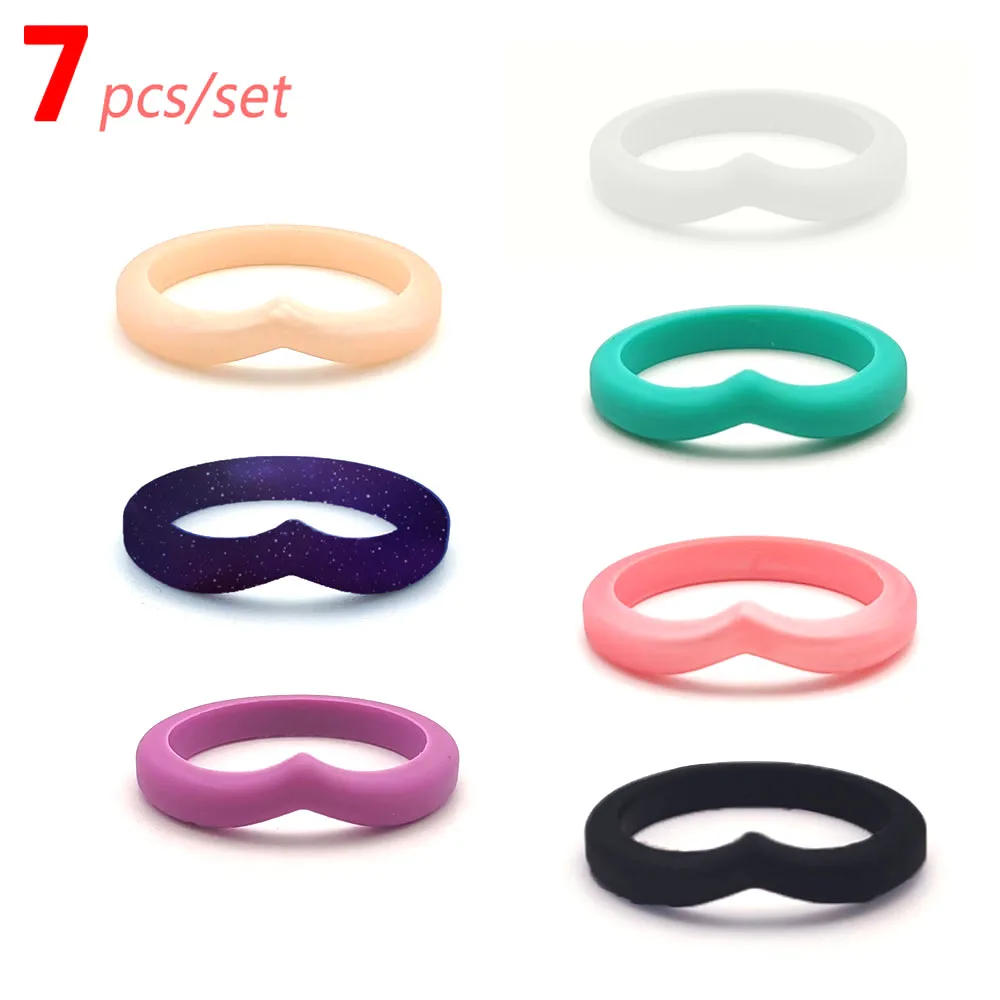 Ensemble d'anneaux en Silicone en forme de cœur-7 pièces, bandes de caoutchouc d'amour de sport à la mode, bagues flexibles hypoallergéniques pour femmes