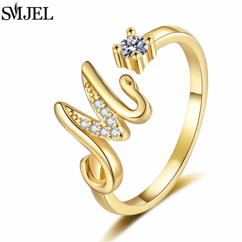 Bagues initiales A-Z en cristal de luxe pour femmes, 26 Alphabet réglables, anneau d'articulation ouvert, accessoires de bijoux de mariage pour filles