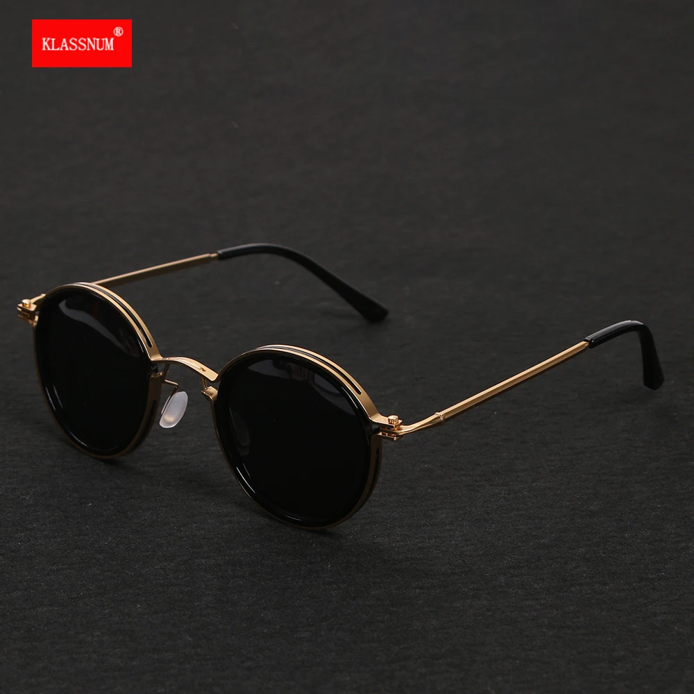 KLASSNUM-Lunettes de soleil polarisées à monture ronde en métal pour hommes et femmes, nuances UV400 rétro, lunettes classiques, design de luxe, nouveau, 2025