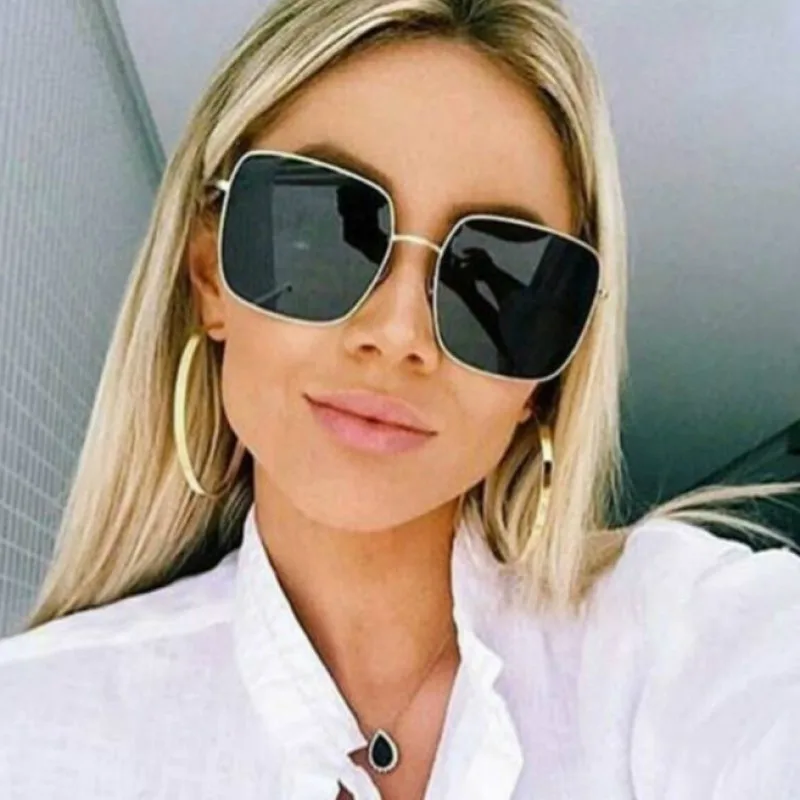 Vintage surdimensionné nuances femmes lunettes de soleil mode métal carré alliage cadre lunettes de soleil femme rétro lunettes de soleil Oculos Feminino