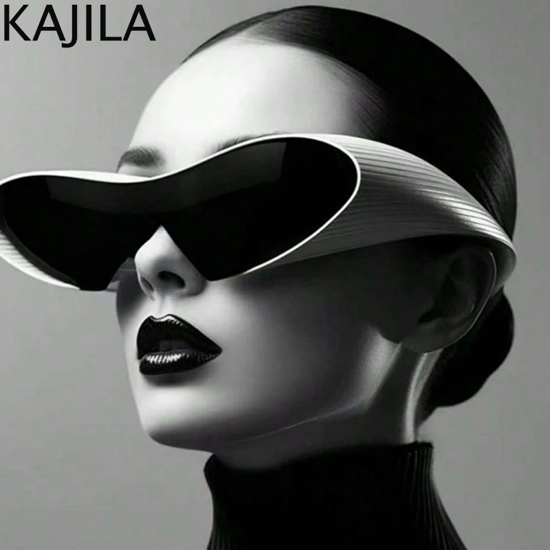 Lunettes de soleil futuristes surdimensionnées œil de chat Punk une pièce pour femmes, marque de luxe Y2K, lunettes de soleil rétro des années 20224, 2000