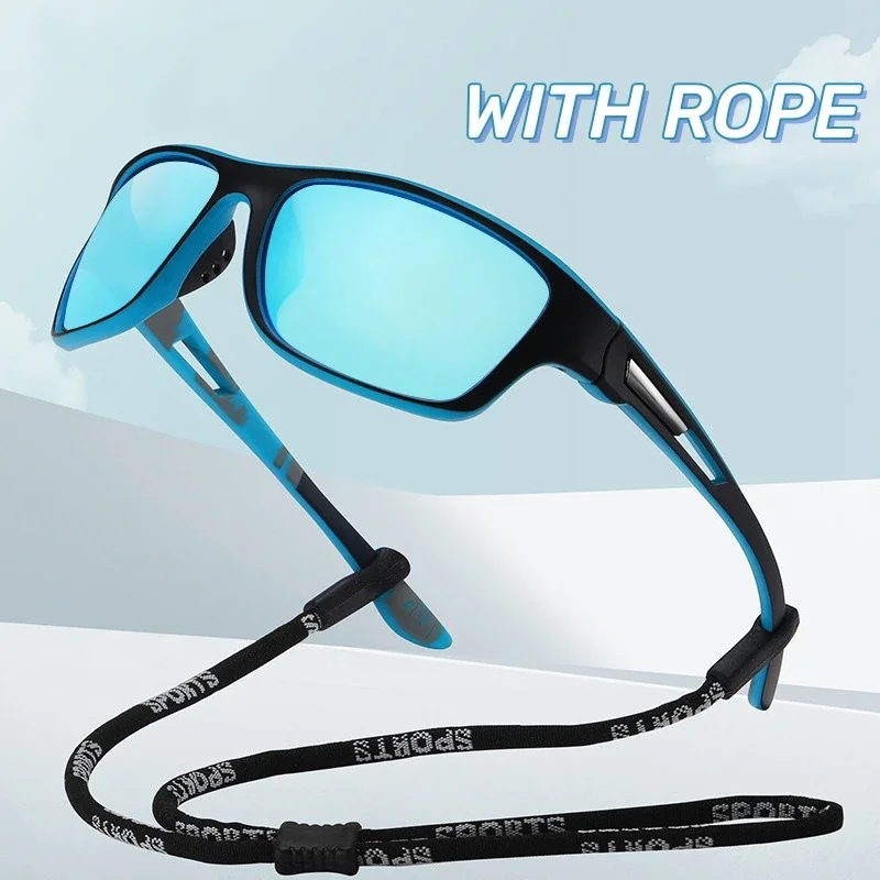 Lunettes de soleil de sport polarisées pour hommes, avec corde, à la mode, ultralégères, à Film coloré, pour l'extérieur, anti-poussière, pour cyclisme, 2024