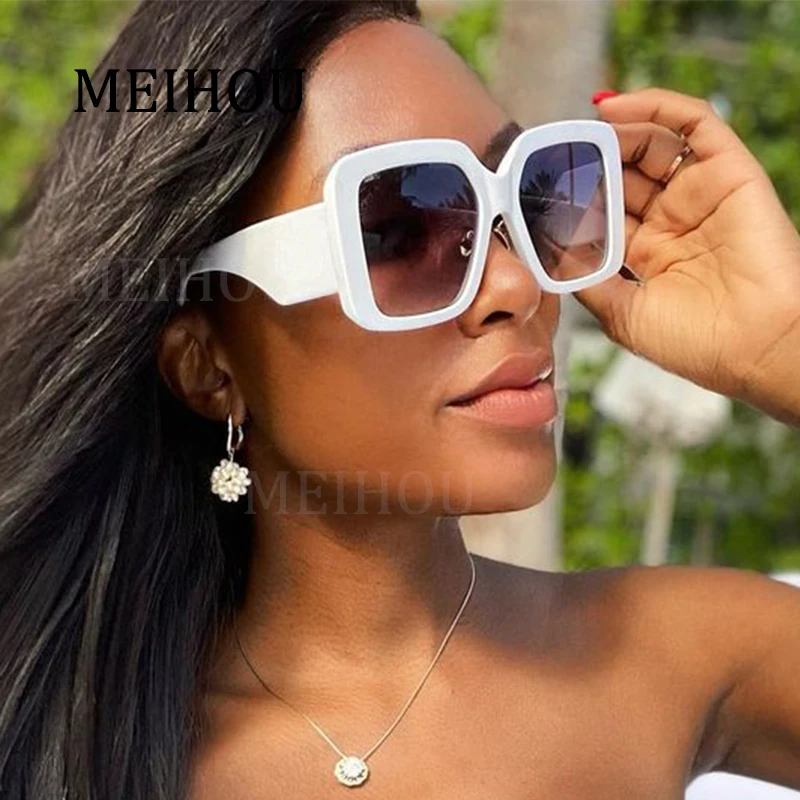 Lunettes de soleil carrées surdimensionnées pour femmes, marque de luxe populaire, grande monture, blanches, tendance, UV400