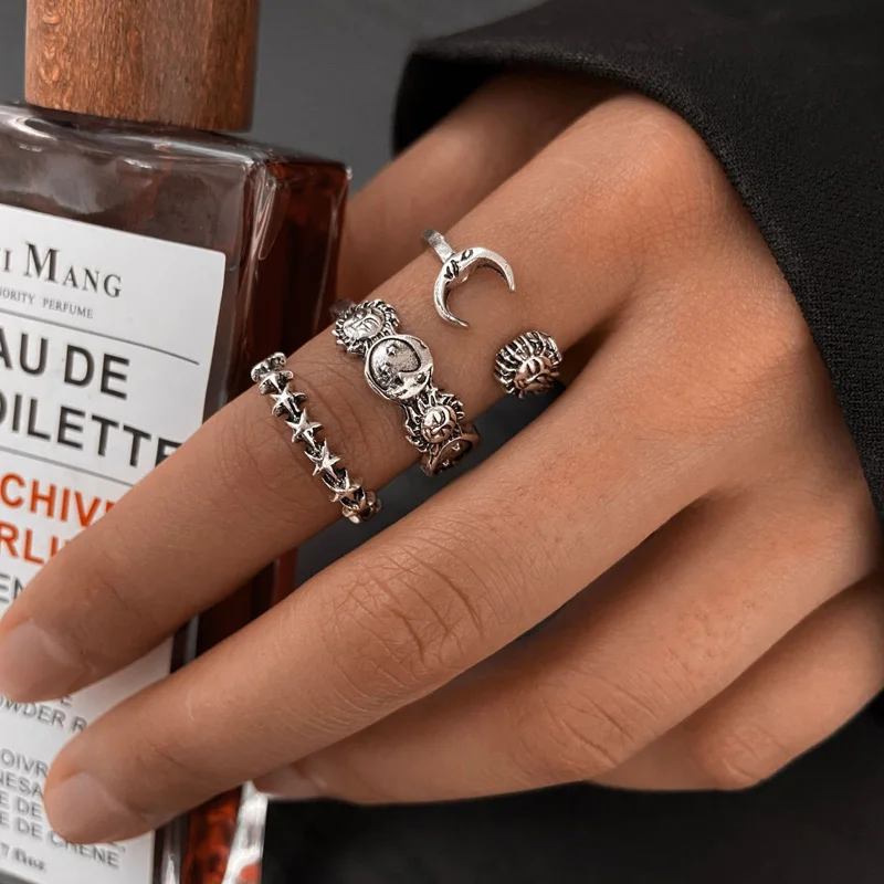 Bagues Vintage Punk pour femmes, 3 pièces, couleur argent, rétro géométrique, ouverture du soleil, unisexe, tendance, bijoux de doigt