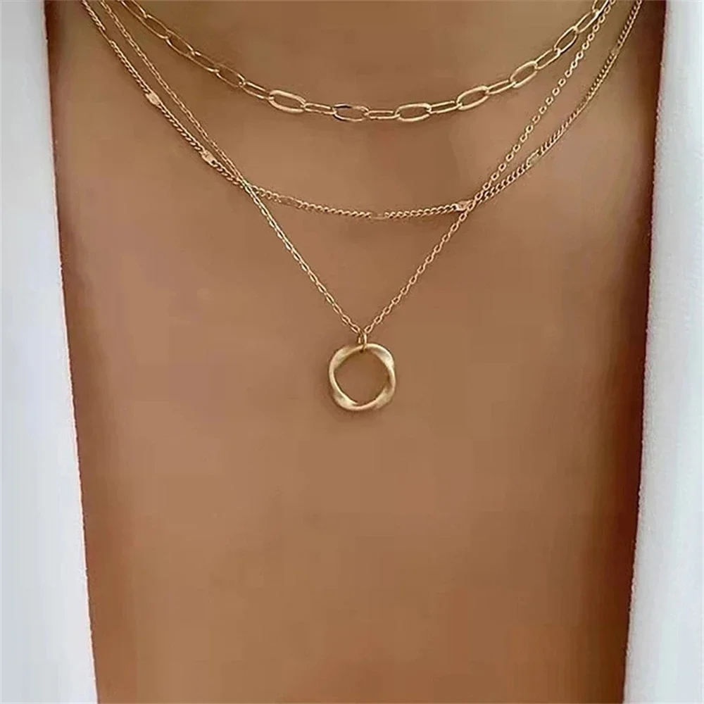 SUMENG-Colliers multicouches pour femmes et filles, pendentif cercle, document doré, bijoux vintage, cadeaux de la présidence, mode, nouveau, 2024