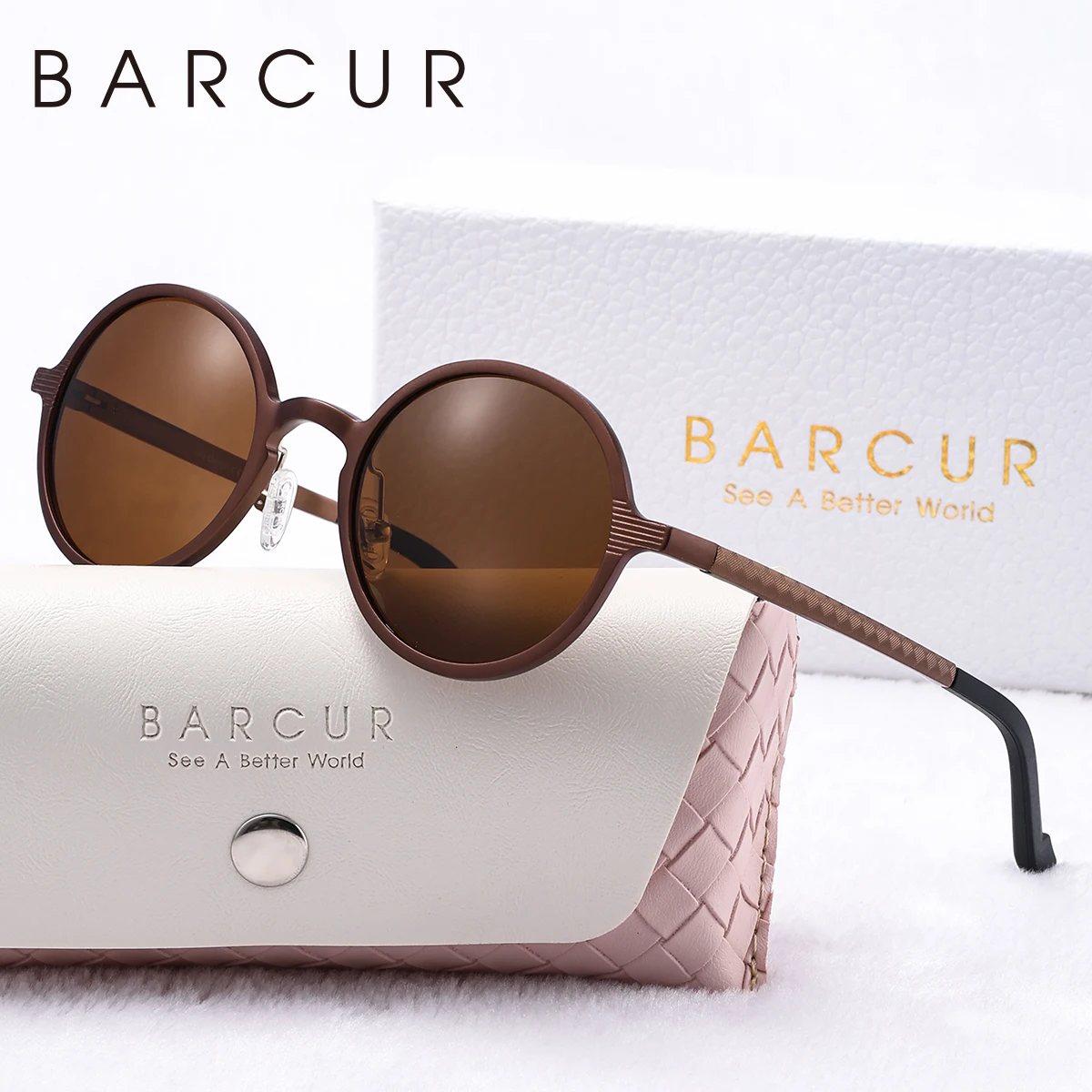 BARCUR-Lunettes de soleil polarisées en alliage d'aluminium et de magnésium pour hommes et femmes, lunettes de soleil rétro, boîte de marque haut de gamme, UV400