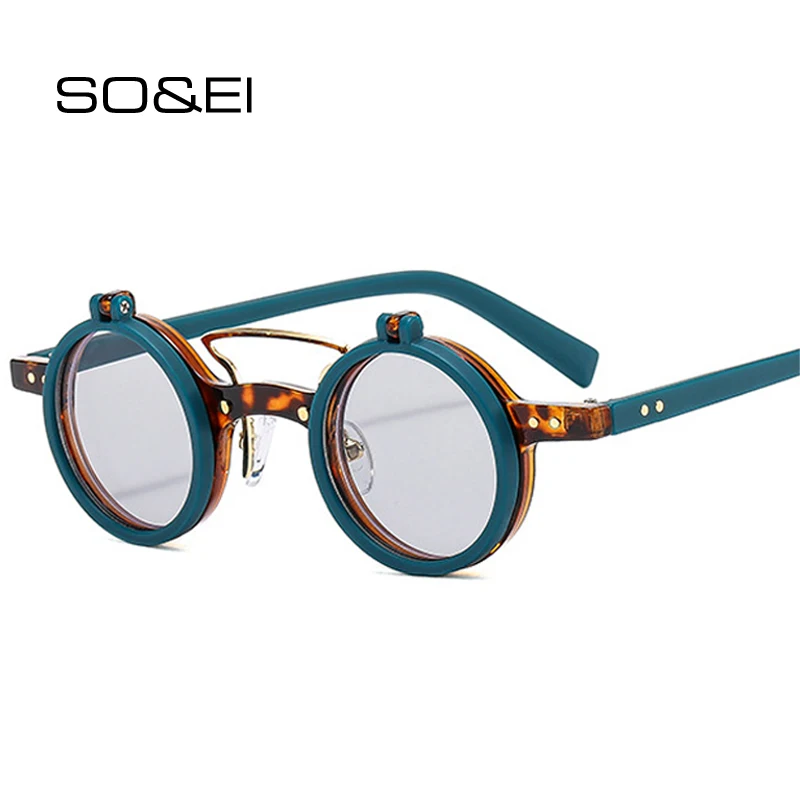 SO & EI Ins mode populaire petit rond Punk Double ponts femmes lunettes de soleil rétro Flip lentille nuances UV400 hommes Rivets lunettes de soleil