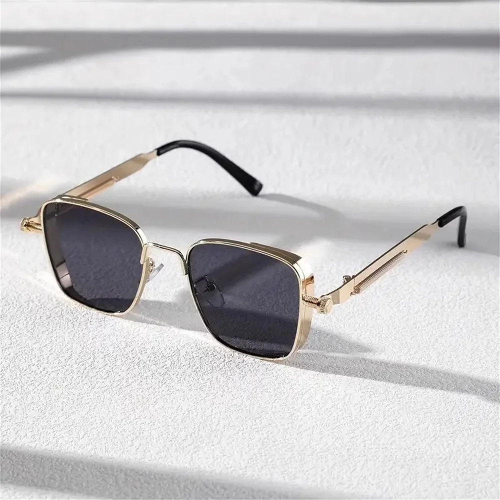 Nouveau Vintage Steampunk carré métal cadre lunettes de soleil avec charnières de printemps rétro mode hommes femmes classique conduite lunettes de soleil UV400