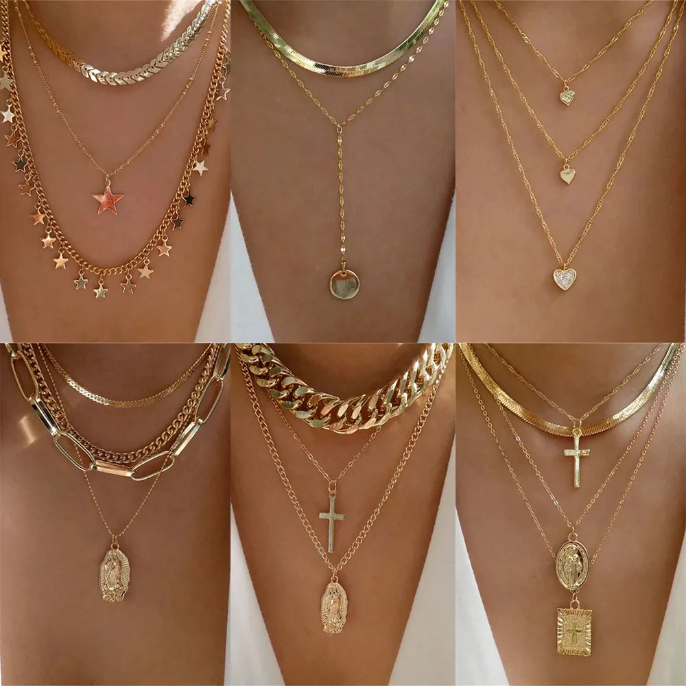 Collier Vintage avec pendentif en forme de cœur pour femmes, style Boho, perles irrégulières, croix, chaîne en cristal, bijoux